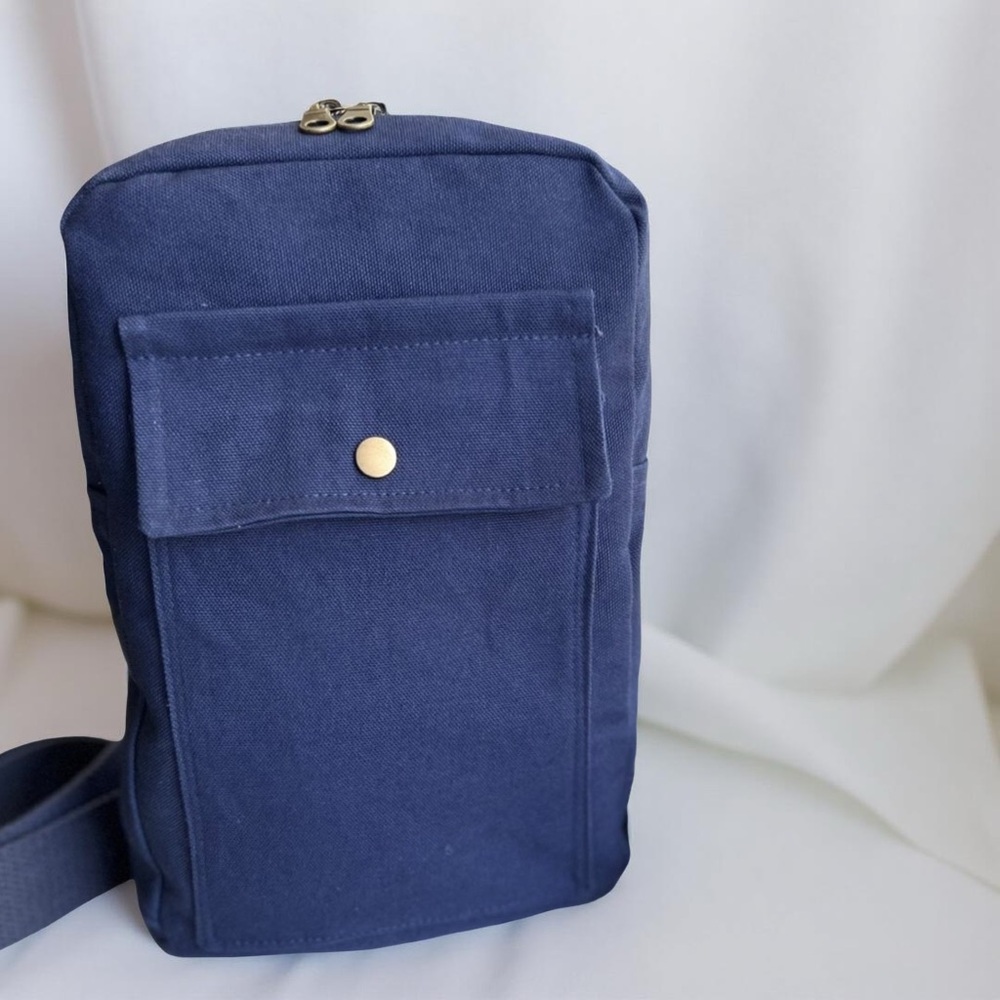 Handcrafted Navy Blue Crossbody Bag with Rifle Paper Co. cotton interior